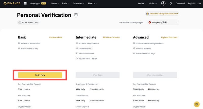 Binance Registration Identity Verification KYC