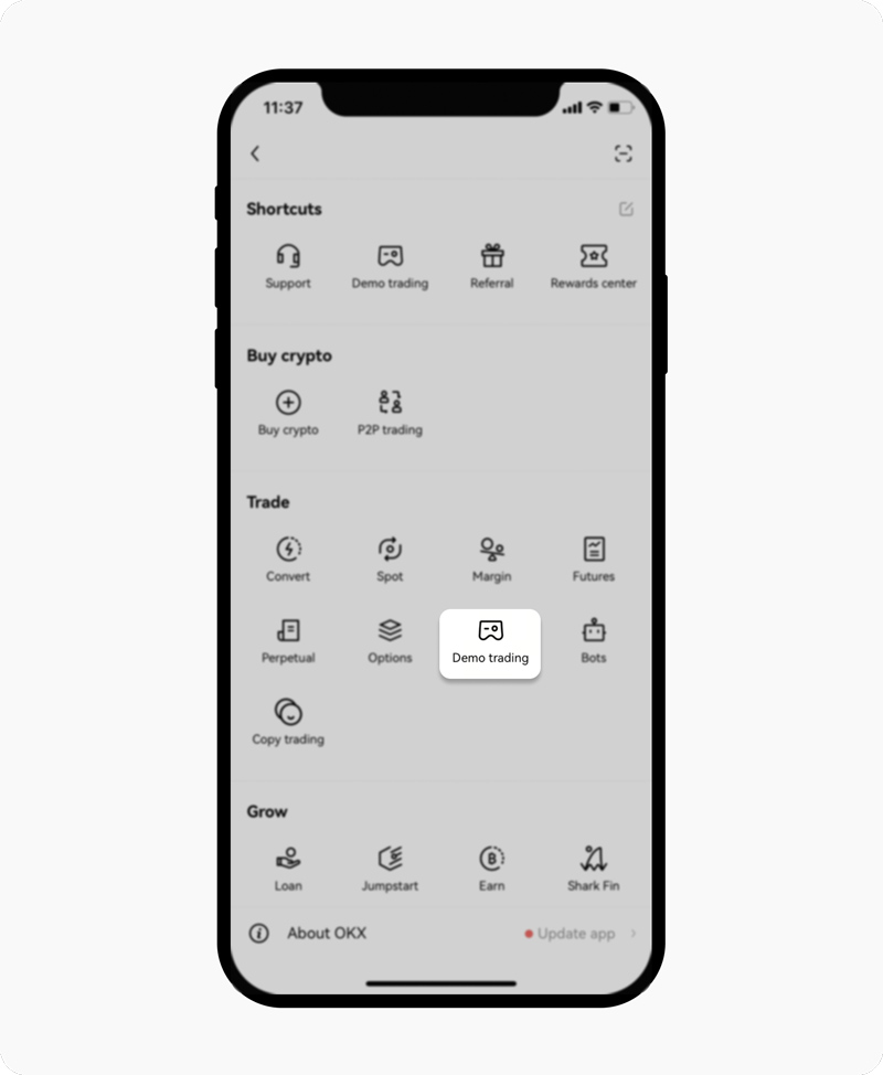 OKX demo account entry