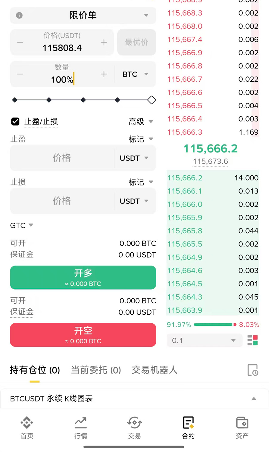 Binance take profit and stop loss settings